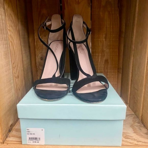 KOOKAI Leather Suede Brazil Black Strappy Chunky High Heels RRP 160 - Picture 7 of 9